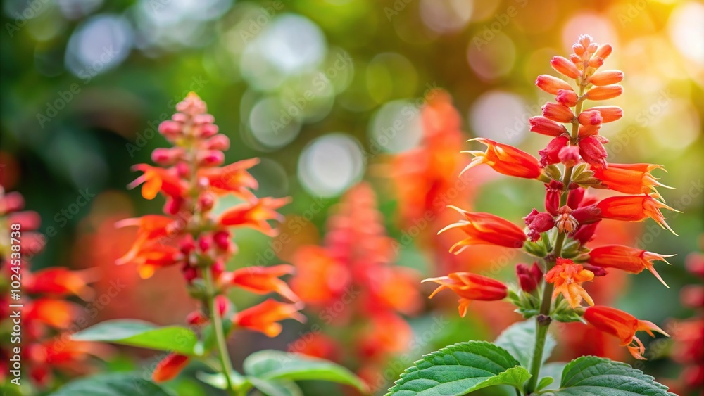 Medium shot of pineapple sage or tangerine sage Salvia elegans flowers with nice bokeh in background Medium shot of pineapple sage or tangerine sage Salvia elegans flowers with nice bokeh in background