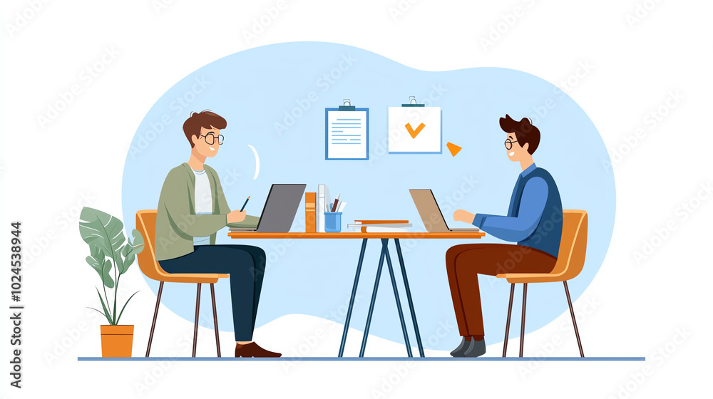 Two professionals collaborating indoors Two professionals collaborating indoors