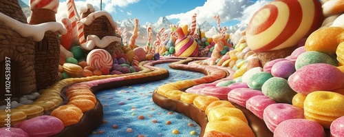 Colorful candy maze with giant sweets and chocolate rivers, Maze, fantasy, whimsical, foodthemed photo