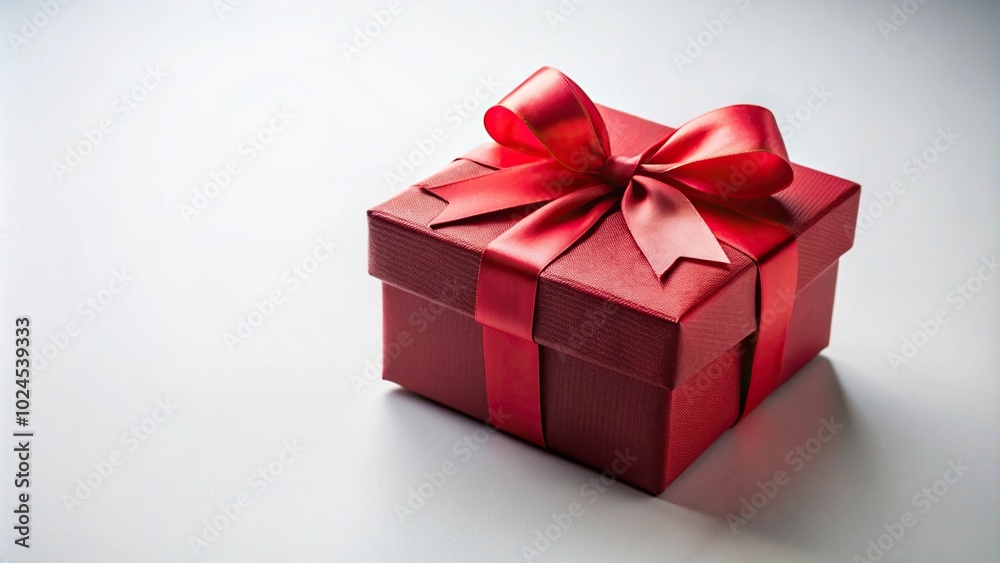 Medium shot of red gift box with ribbon on blank background Medium shot of red gift box with ribbon on blank background