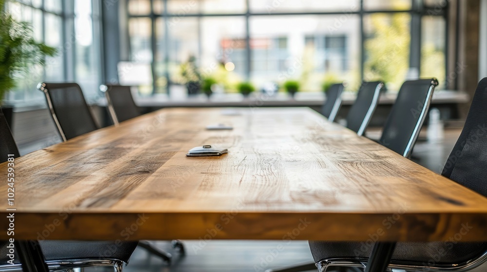 Modern conference room with aligned chairs and a polished wooden table, ready for a professional meeting. illustration Modern conference room with aligned chairs and a polished wooden table, ready for a professional meeting. illustration