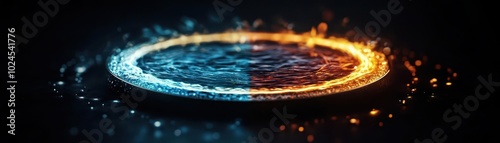 Abstract ring of fire and water, dark background.