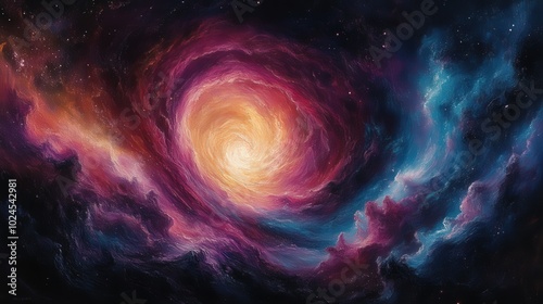 Colorful Cosmic Nebula Swirl In Oil Painting Style With Bright Glowing Center For Sci-Fi And Fantasy Art Concepts