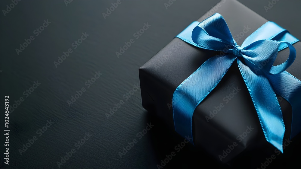 Exclusive Moody Dark Gift Box with Blue Ribbon on a Minimalist Monochromatic Background Perfect for High End Sales Presentation and Corporate Branding Exclusive Moody Dark Gift Box with Blue Ribbon on a Minimalist Monochromatic Background Perfect for High End Sales Presentation and Corporate Branding