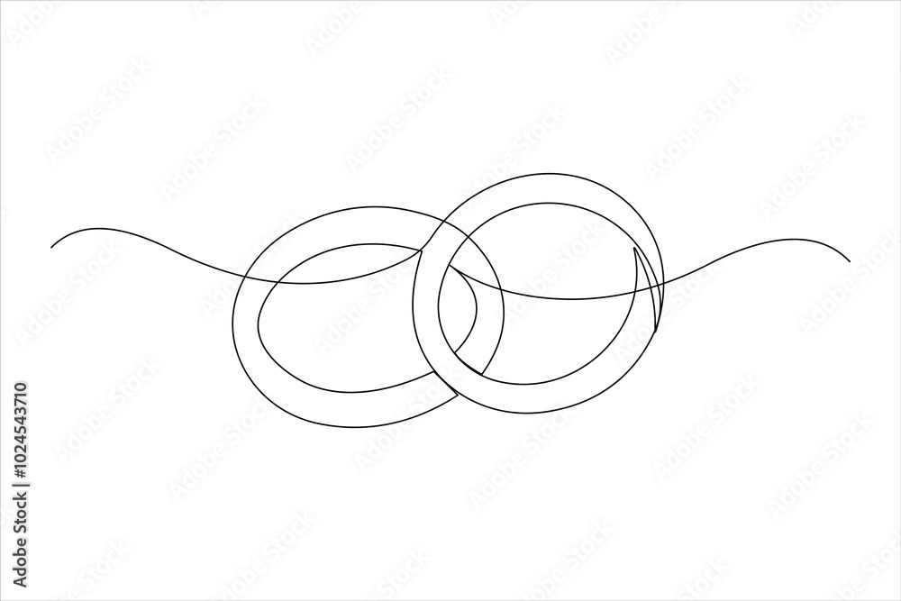 Continuous one line art drawing of pair of wedding rings in outline vector illustration Continuous one line art drawing of pair of wedding rings in outline vector illustration
