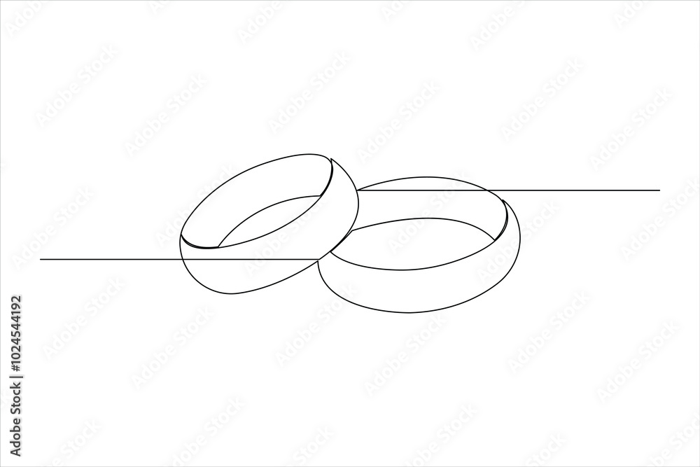Continuous one line art drawing of pair of wedding rings in outline vector illustration Continuous one line art drawing of pair of wedding rings in outline vector illustration