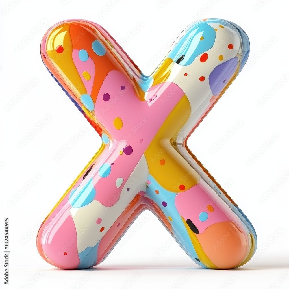 A colorful, glossy 3D letter 'X' with a playful design.