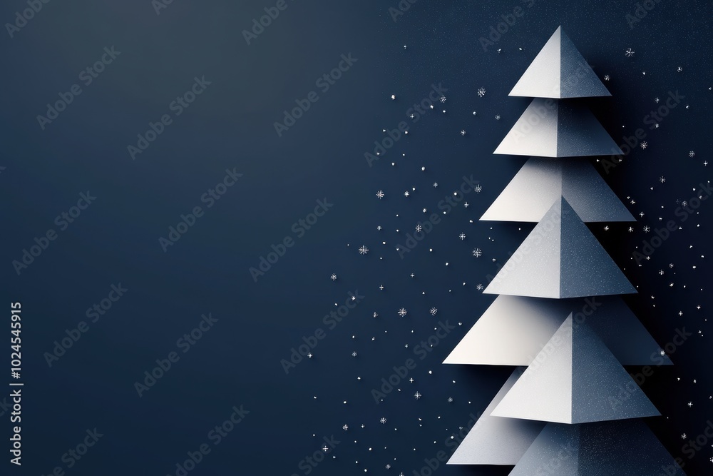 modern christmas banner, elegant christmas banner with modern geometric trees in silver and white on navy background for a chic look modern christmas banner, elegant christmas banner with modern geometric trees in silver and white on navy background for a chic look