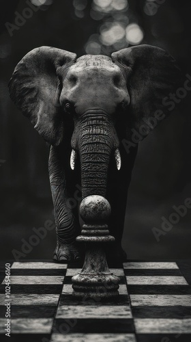 Realistic elephant engaging in intellectual chess game photo