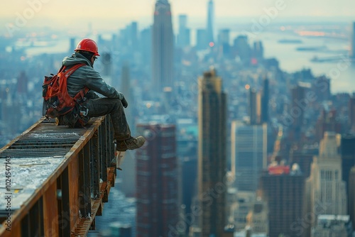 Worker Balancing on Steel Beam in Urban Setting