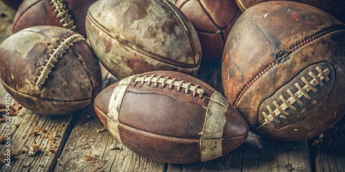 Vintage sports balls display with a rustic charm.