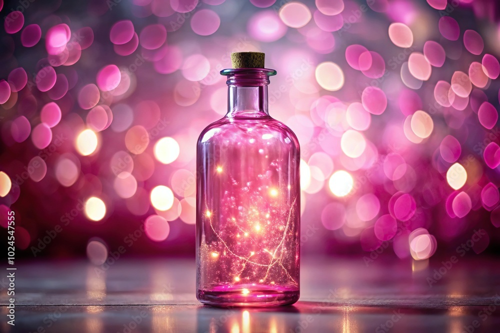 Mesmerizing view inside a bottle with pink liquid and delicate light effects Mesmerizing view inside a bottle with pink liquid and delicate light effects