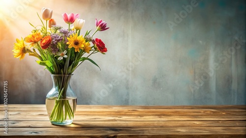 Wallpaper Mural Stock photo of a vase with colorful flowers on a table Torontodigital.ca
