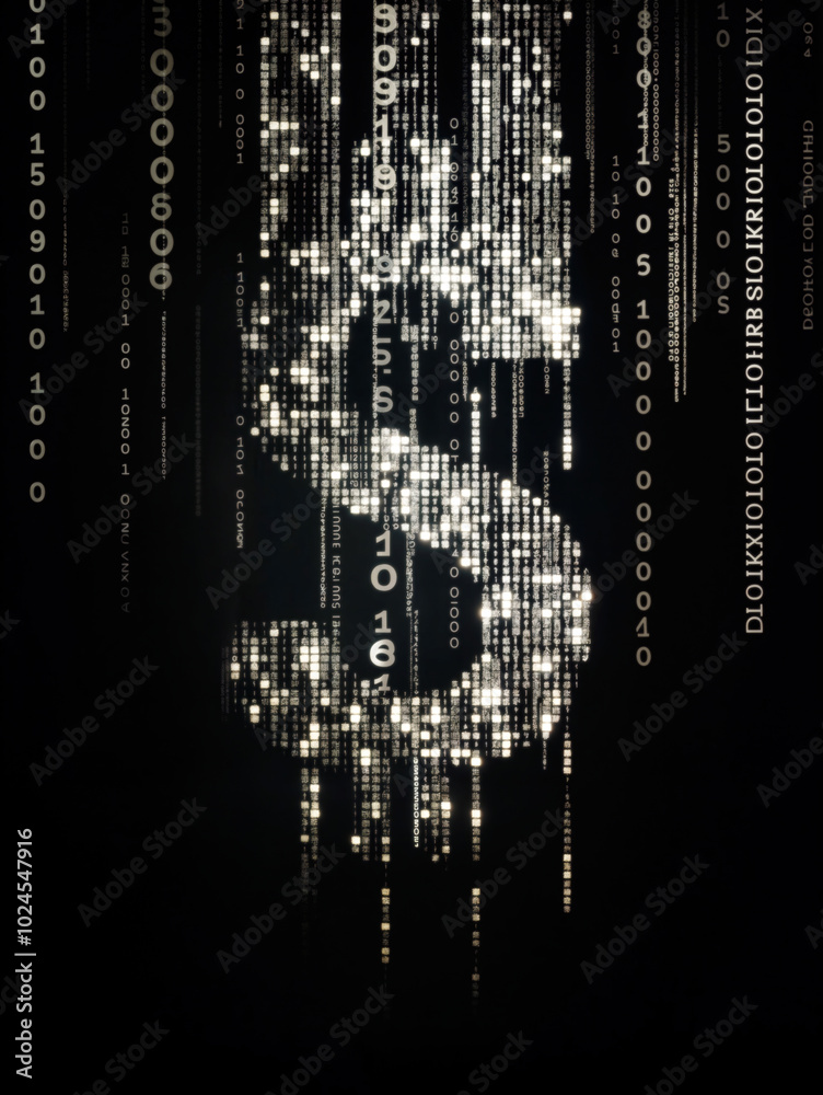Dollar sign forming from falling binary code data stream Dollar sign forming from falling binary code data stream