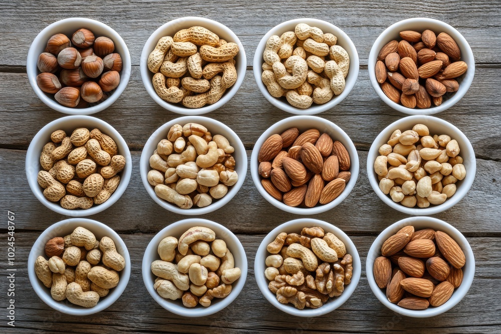 A collection of various nuts including peanuts, almonds, cashews, walnuts, and hazelnuts A collection of various nuts including peanuts, almonds, cashews, walnuts, and hazelnuts