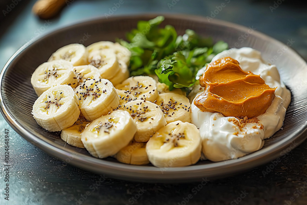 Breakfast bowl with banana, yogurt, and peanut butter Breakfast bowl with banana, yogurt, and peanut butter