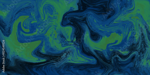 Abstract Dark Green liquid silk stain fabric background. Liquid marble texture. Luxury cloth or liquid wave or wavy folds of grunge silk texture. Acrylic painting with colorful shiny gradient.