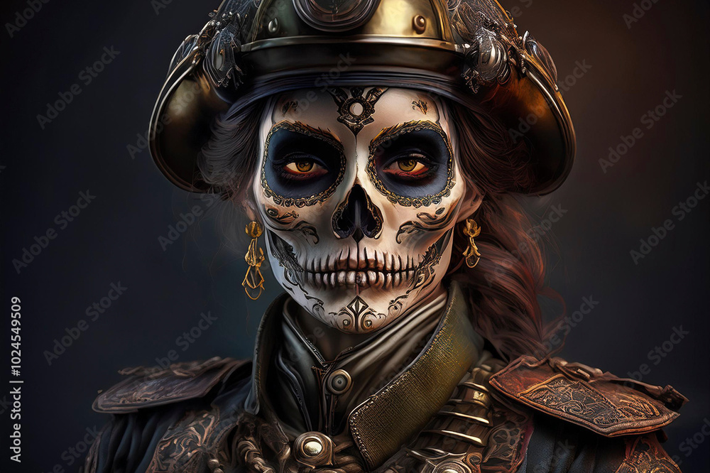 Photographs that fuse the elegance of the catrinas with the soldier's costume. Each image captures the mystery and beauty of Day of the Dead, combining art, tradition and adventure in a vibrant tribut Photographs that fuse the elegance of the catrinas with the soldier's costume. Each image captures the mystery and beauty of Day of the Dead, combining art, tradition and adventure in a vibrant tribut