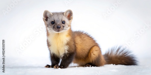 Stone marten or Beech marten Martes foina isolated on White background Minimalist photo