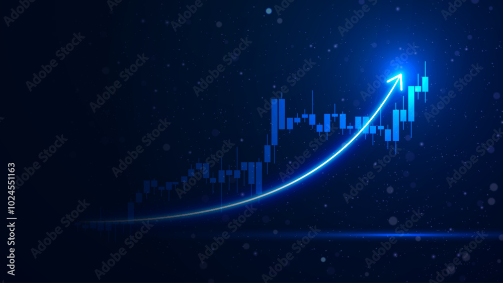 Successful financial boost and up arrow. Rising stock market economy illustration. Futuristic business growth bar chart