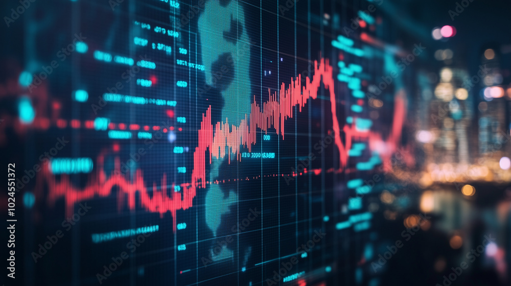 Stock market indices responding to global economic shifts, displayed through real-time financial data on dynamic digital screens, reflecting market volatility, investment trends, and economic changes Stock market indices responding to global economic shifts, displayed through real-time financial data on dynamic digital screens, reflecting market volatility, investment trends, and economic changes