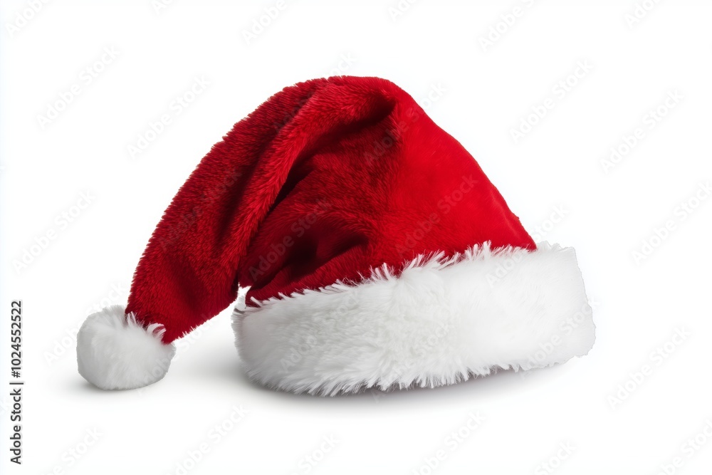 A red Santa hat with a white pompom, Christmas hat isolated on white background A red Santa hat with a white pompom, Christmas hat isolated on white background