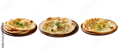 Traditional Indian Butter Garlic Naan Bread Isolated on Transparent Background 