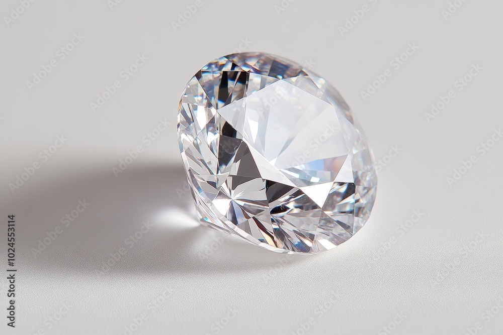 Sparkling diamond gemstone placed on a soft surface showcasing its brilliance and clarity under natural light in a serene setting