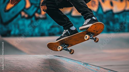 Skateboarding Thrills: Capturing the Energy and Style of a Skater in Mid-Air at Urban Skatepark