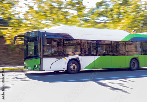 Public transport green white bus, electric e-bus