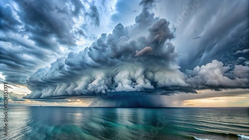 Stormy seascape with dramatic water shock waves photo