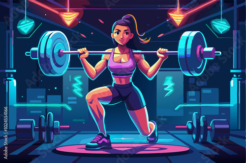 girl squats with a barbells