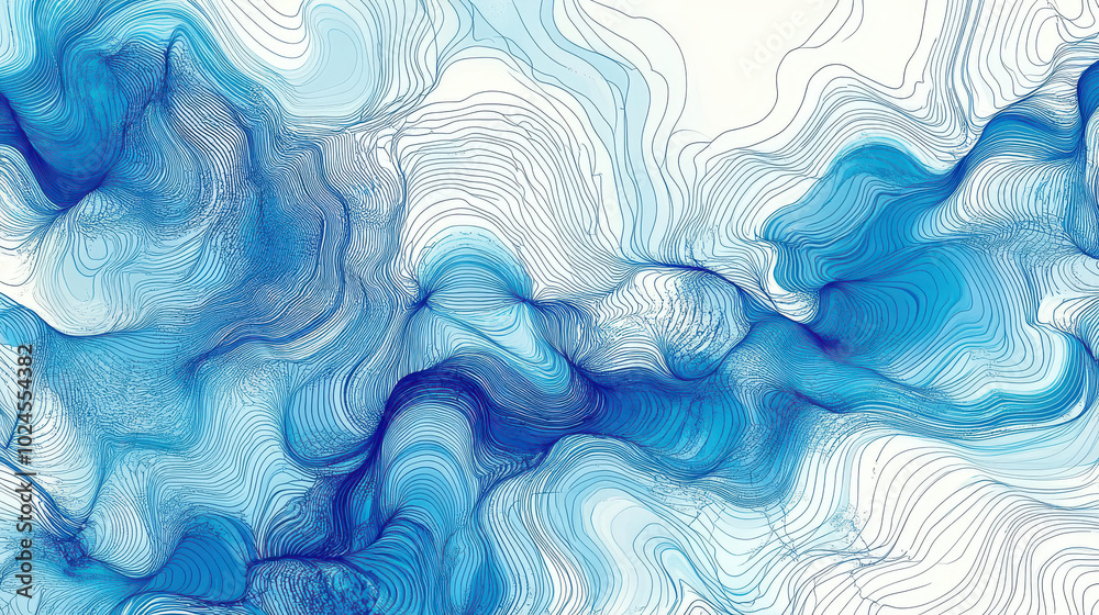 Fototapeta premium bstract artwork featuring a complex pattern of blue lines that create a fluid, wave-like design. 