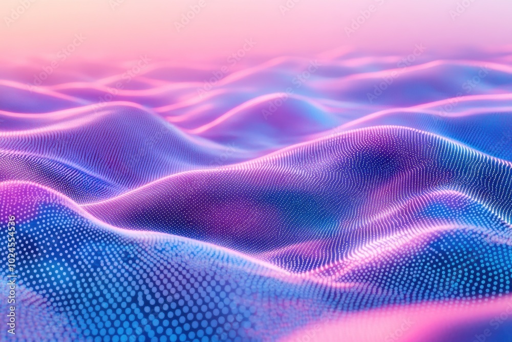 A futuristic digital landscape with dynamic waves composed of tiny illuminated dots in blue A futuristic digital landscape with dynamic waves composed of tiny illuminated dots in blue