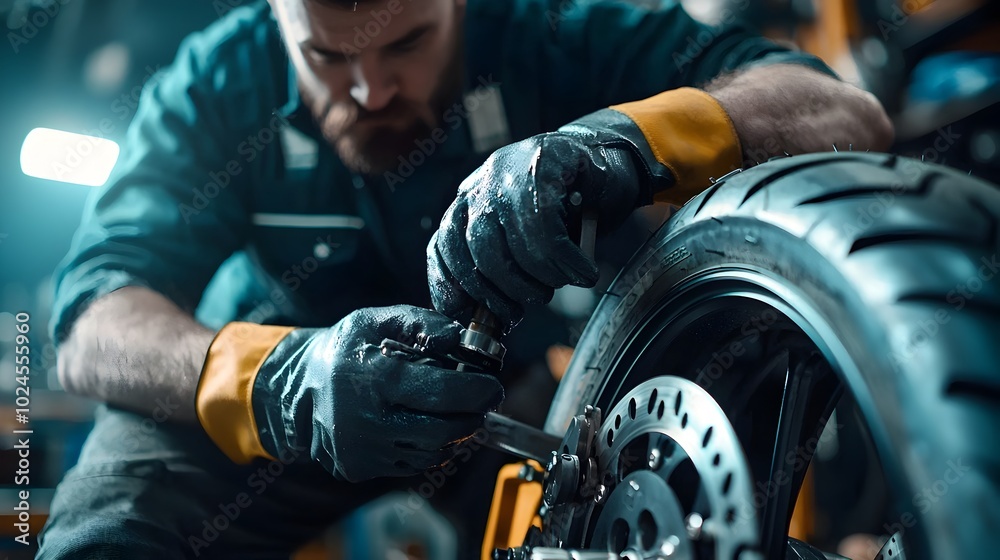 Close up Shot of a Skilled Mechanic s Hands Meticulously Adjusting a Car s Suspension Components Using a Power Tool in a Garage Setting with a Digital Binary Inspired Color Scheme Close up Shot of a Skilled Mechanic s Hands Meticulously Adjusting a Car s Suspension Components Using a Power Tool in a Garage Setting with a Digital Binary Inspired Color Scheme