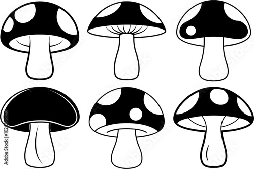 set of mushroom silhouette vector illustration