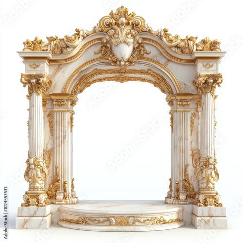 Ornate archway with intricate gold detailing and marble structure, serving as a decorative element.