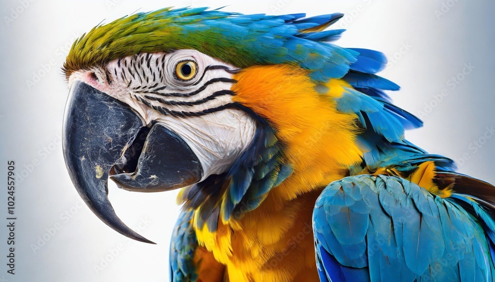 Obraz premium A beautiful Blue and Gold Macaw enjoying a quiet moment perched on a branch surrounded by lush foliage