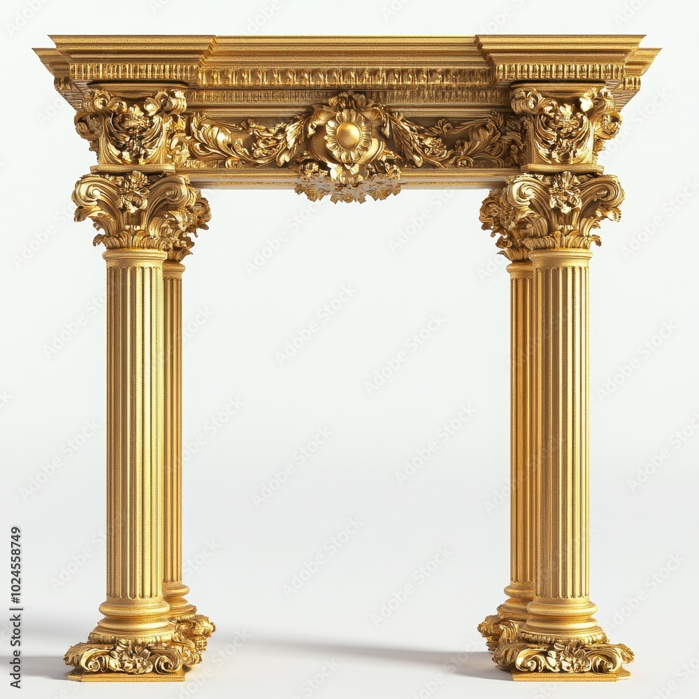 Obraz premium Ornate golden archway with intricate designs and columns, used as an architectural feature.