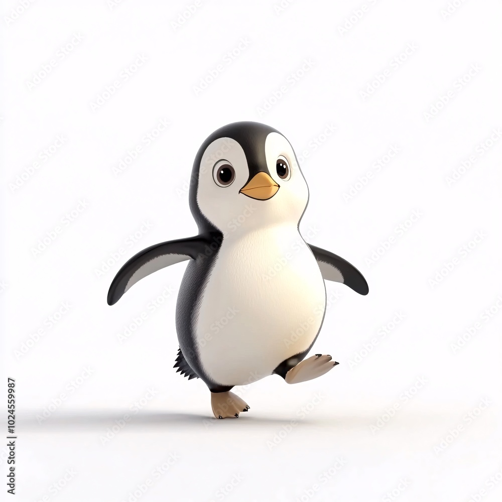 Obraz premium Happy Cartoon Penguin Walking on Ice Isolated Background