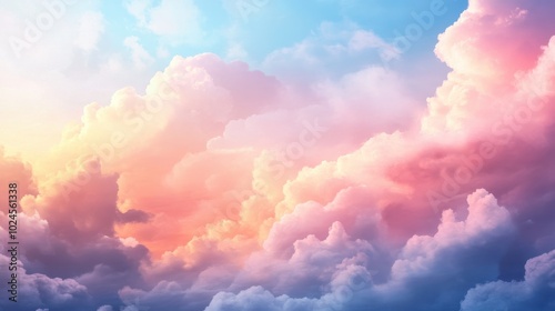 A serene twilight sky filled with layers of soft, pastel-colored clouds. The sky transitions from