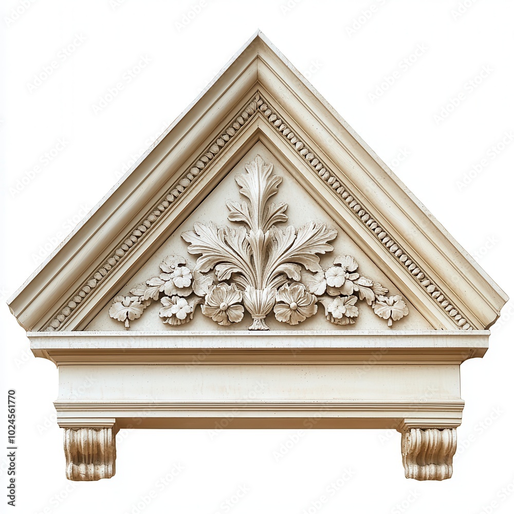 Obraz premium Ornate triangular architectural element with floral motifs and intricate detailing.