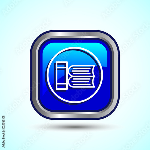 Book Icon Design Illustration, Book Icon For Apps and Websites, Blue Color Square Button Design