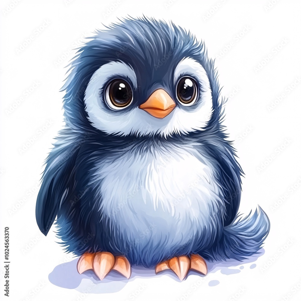 Fototapeta premium Adorable Fluffy Penguin Chick Isolated on White Background
