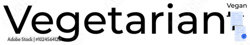 Large black word Vegetarian with small word Vegan and document icon. Ideal for promoting plant-based diets, healthy eating, veganism, nutrition, and food labels. Clean and minimal style