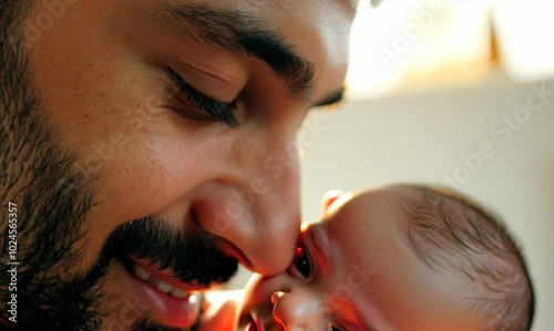Tunisian Father Cradling Newborn with Tenderness at Home