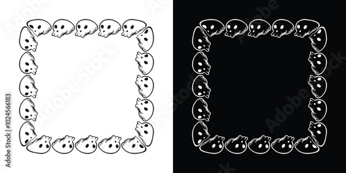 Halloween skull hand drawn decorative frames set isolated background. Vector