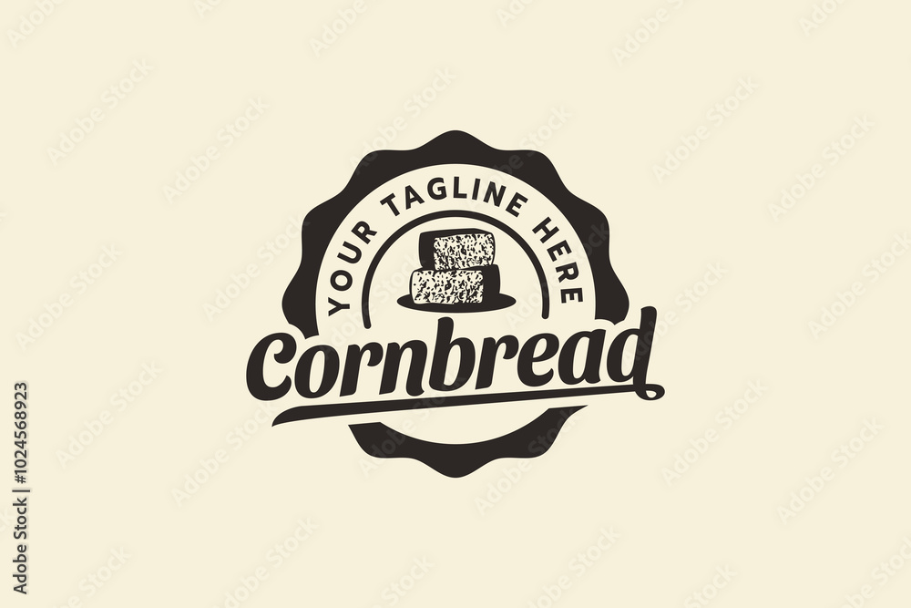 cornbread logo in emblem form with cornbread pieces. It's great for bakery shops, cafes, food trucks, etc. cornbread logo in emblem form with cornbread pieces. It's great for bakery shops, cafes, food trucks, etc.