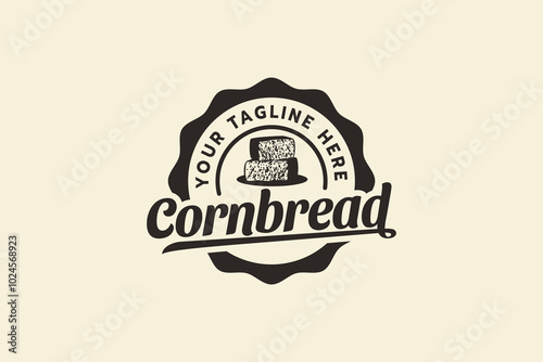 cornbread logo in emblem form with cornbread pieces. It's great for bakery shops, cafes, food trucks, etc.