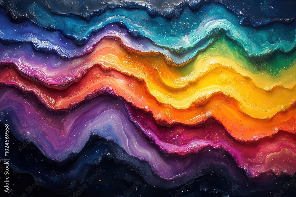 Obraz premium vibrant abstract painting with swirling marbled acrylic paint creating mesmerizing rainbow patterns bold colors and fluid motions evoke dynamic energy